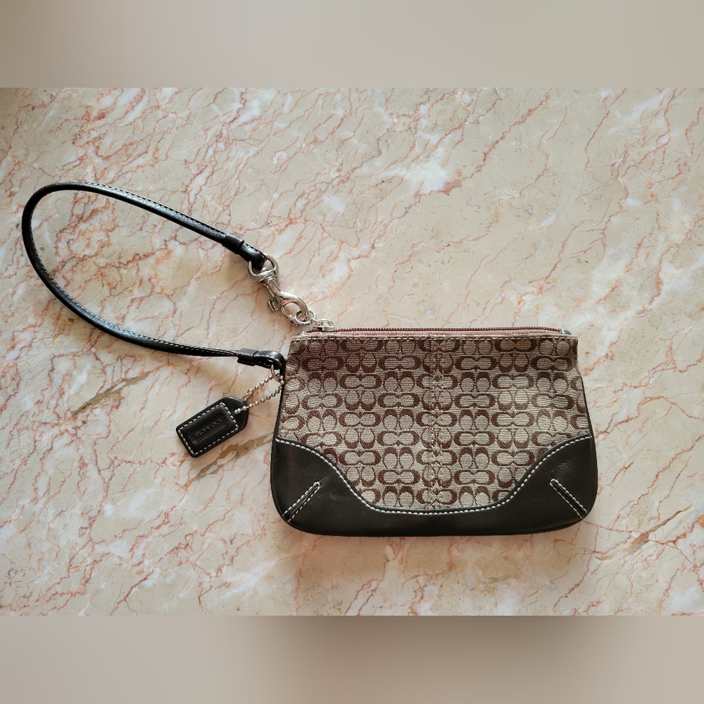 Small Brown Coach Signature Wristlet